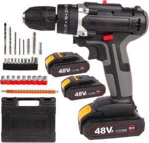 مجموعة مثقاب لاسلكي 48 فولت، مثقاب كهربائي مع بطاريتين وشاحن