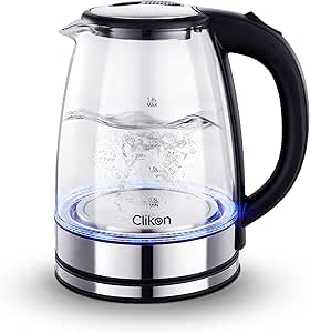 غلاية كهربائية من كليكون، سعة 1.8 لتر، بهيكل زجاجي، مع مؤشر إضاءة LED، CK5138 - افضل انواع غلايات الماء الكهربائية