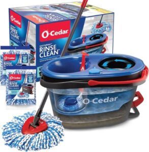 نظام تنظيف الأرضيات O-Cedar EasyWring RinseClean من الألياف الدقيقة الدوارة مع دلو مع عبوتي تعبئة إضافيتين (افضل ممسحه ارضيات)