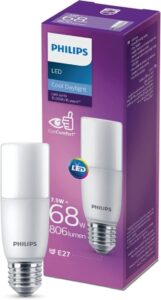 مصباح LED من Philips Frosted Stick T38 غير قابل للتعتيم، قاعدة E27، ما يعادل 11 وات إلى 100 وات، ضوء نهاري بارد 6500 كلفن (احسن لمبات ليد)