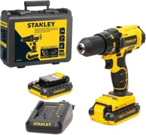 مثقاب لاسلكي STANLEY مع صندوق أدوات، 18 فولت 1.5 أمبير/ساعة، بطاريتان ليثيوم أيون، 13 مم SCD20S2K-B5 (افضل انواع دريل لاسلكي)